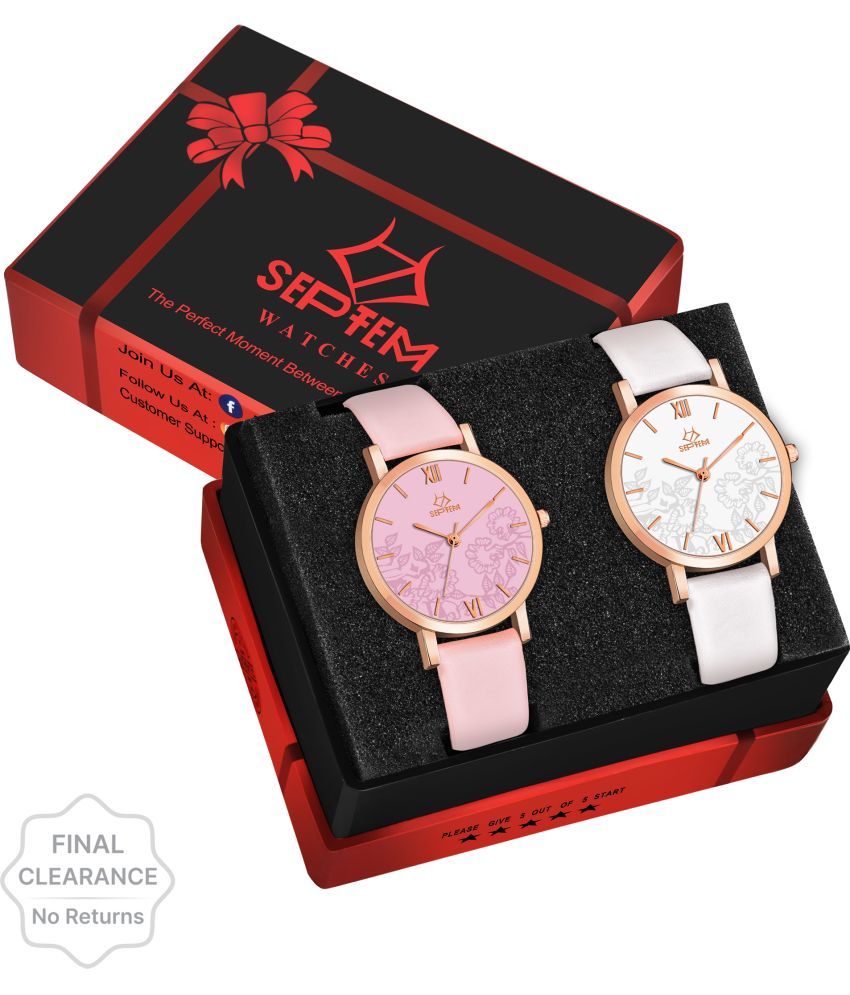     			Septem Pink Leather Analog Womens Watch