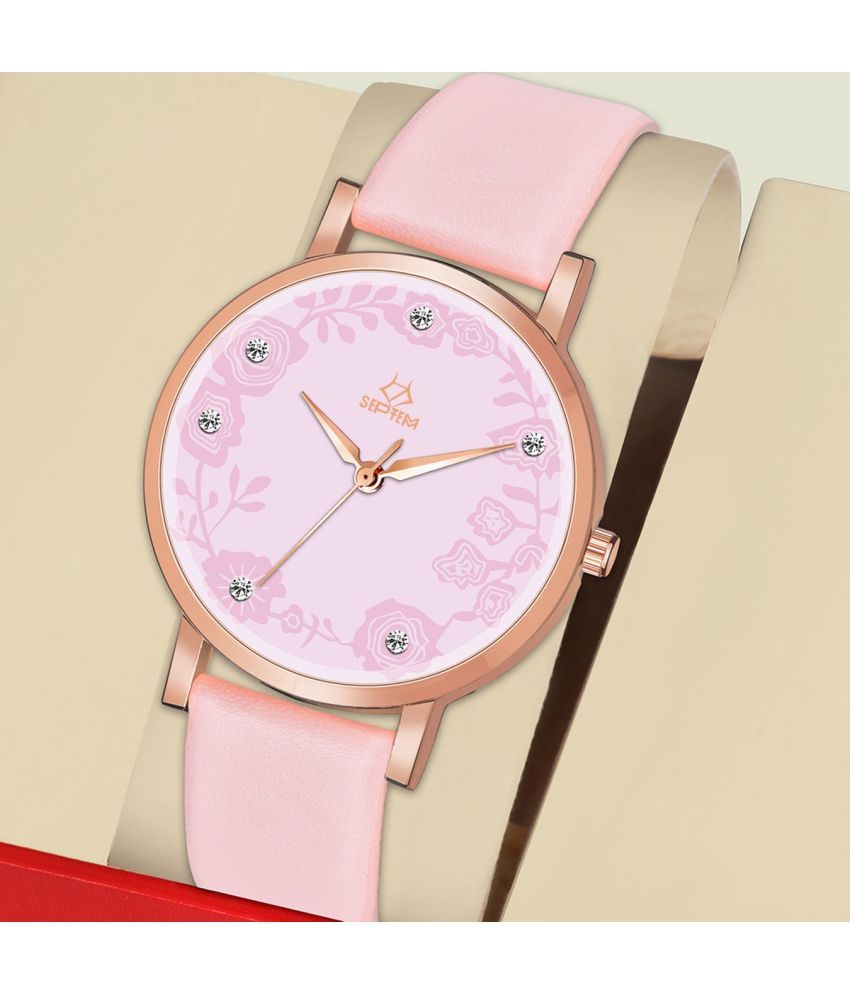     			Septem Pink Leather Analog Womens Watch