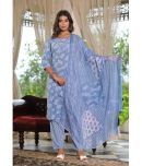 Juniper Cotton Printed Kurti With Pants Women's Stitched Salwar Suit - Blue ( Pack of 1 )