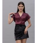 Purys Maroon Satin Women's Shirt Style Top ( Pack of 1 )