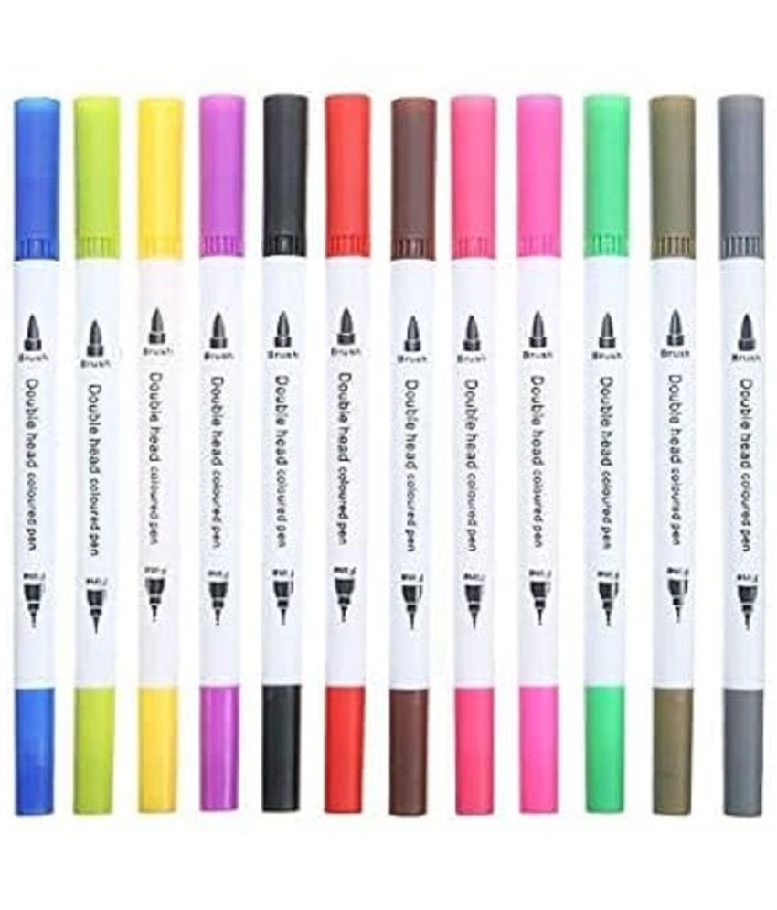     			Art Markers Dual Tips Coloring Brush Fineliner Color Water Based Marker Pens Set For Calligraphy Drawing Sketching Bullet Journal (12), Ink Multicolor