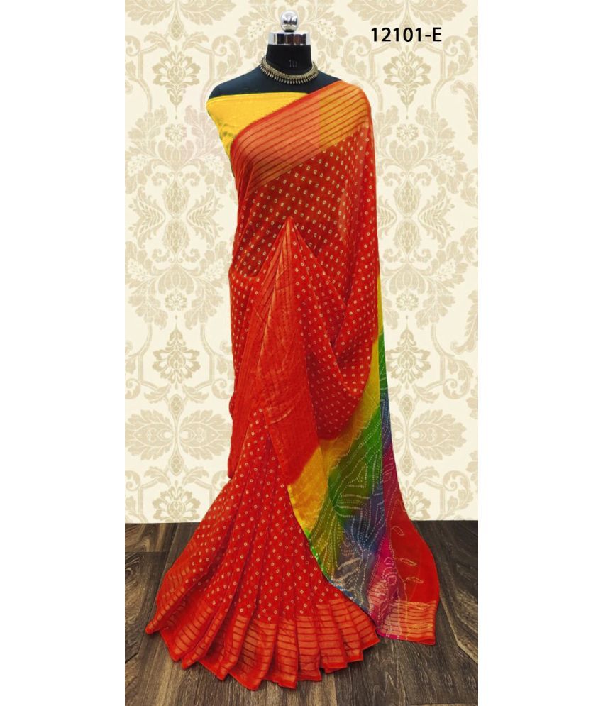     			Bhuwal Fashion Chiffon Printed Saree With Blouse Piece - Red ( Pack of 1 )