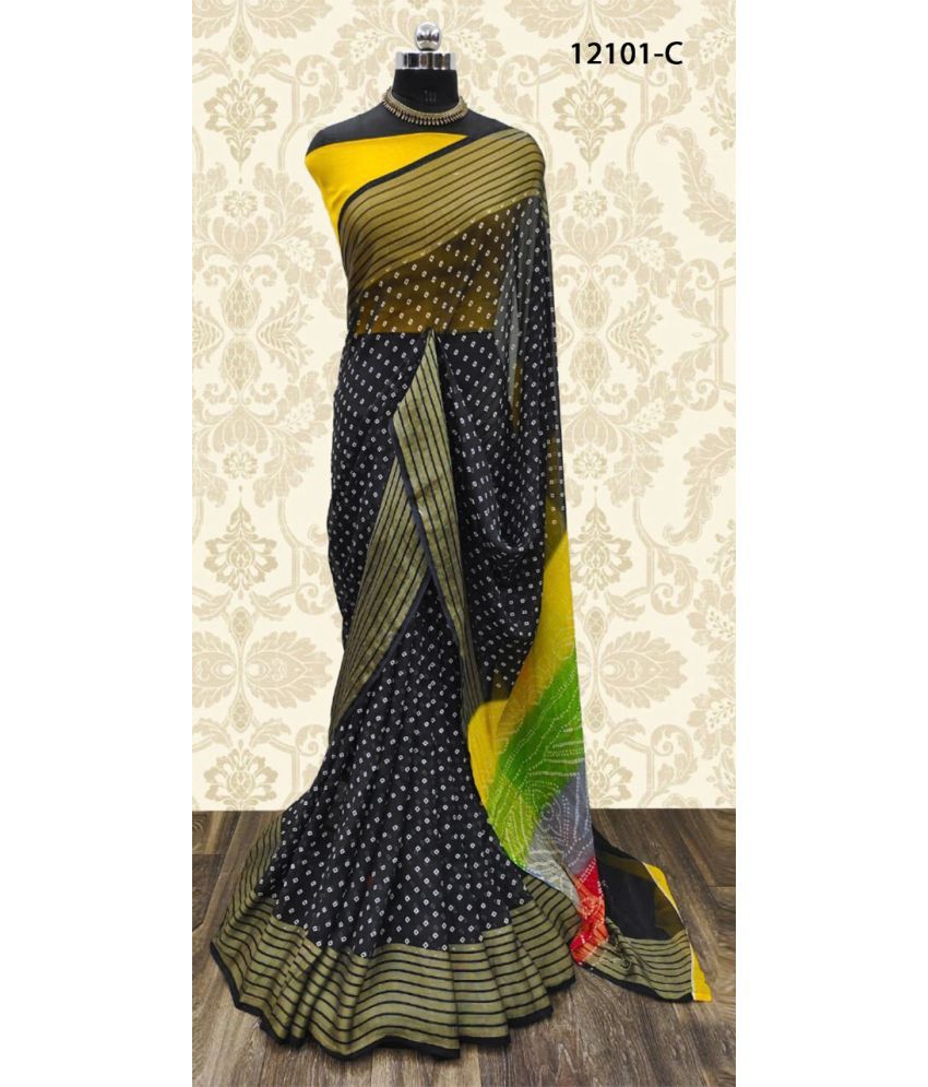     			Bhuwal Fashion Chiffon Printed Saree With Blouse Piece - Black ( Pack of 1 )