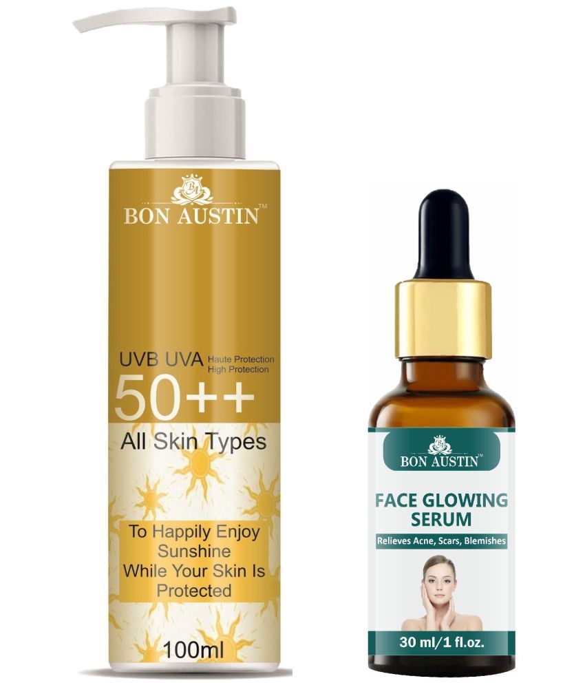     			Bon Austin Broad Spectrum SPF 50++ Sunscreen 100ML & Face Glowing Serum 30ML - Combo of 2