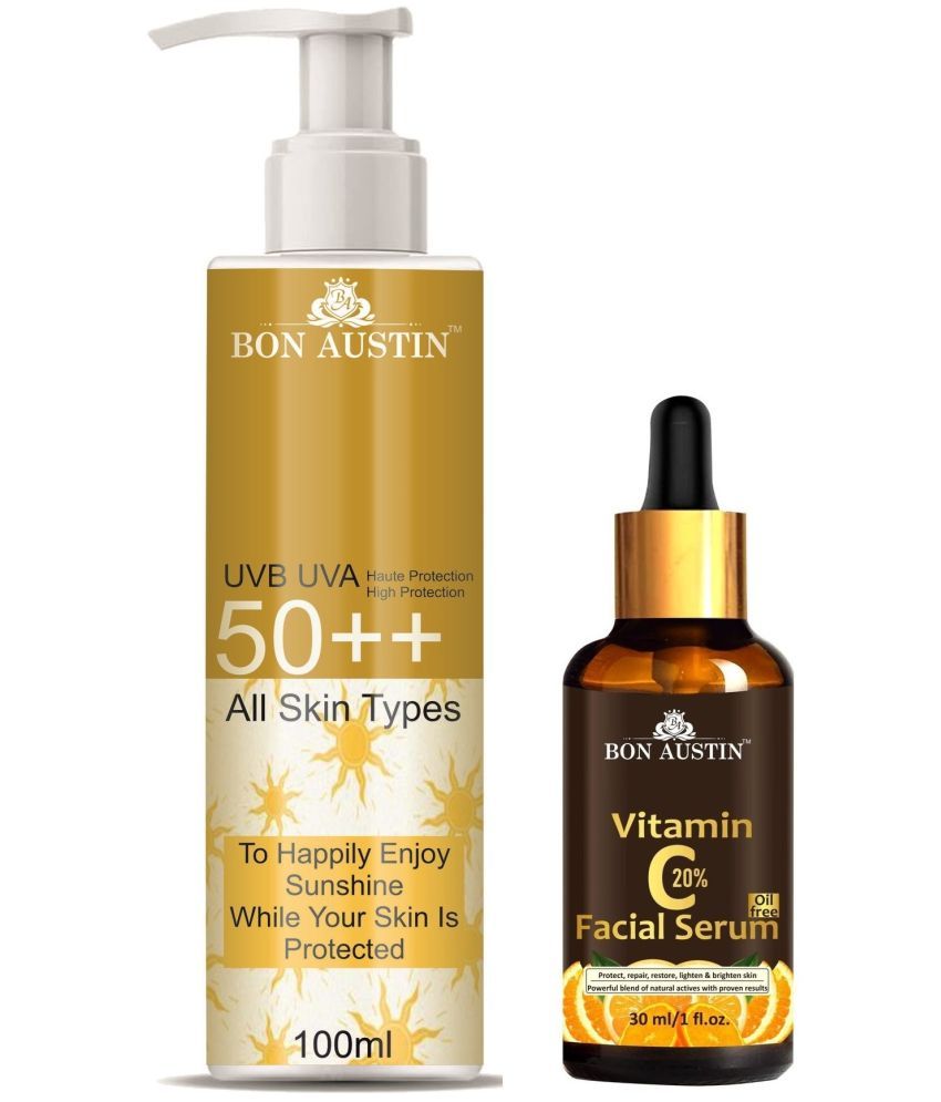     			Bon Austin Broad Spectrum SPF 50++ Sunscreen 100ML & Vitamin C20% Face Brightening Serum 30ML - Combo of 2