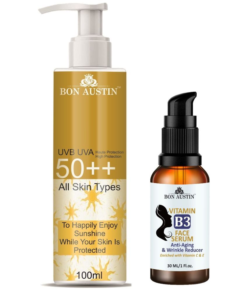     			Bon Austin Broad Spectrum SPF 50++ Sunscreen 100ML & Vitamin B3 Facial Brightening Serum 30ML - Combo of 2