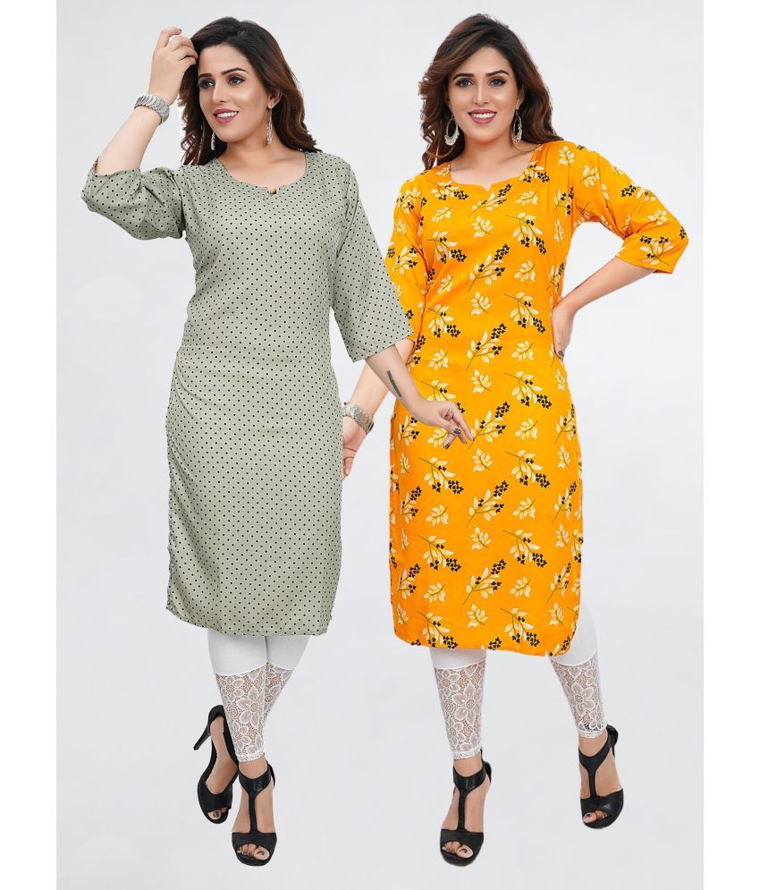     			Colorscube Crepe Printed Straight Women's Kurti - Yellow ( Pack of 2 )