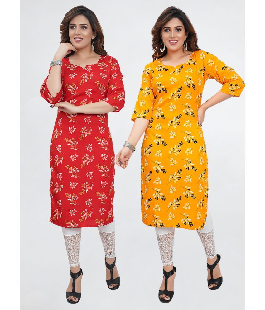     			Colorscube Crepe Printed Straight Women's Kurti - Red & Yellow ( Pack of 2 )