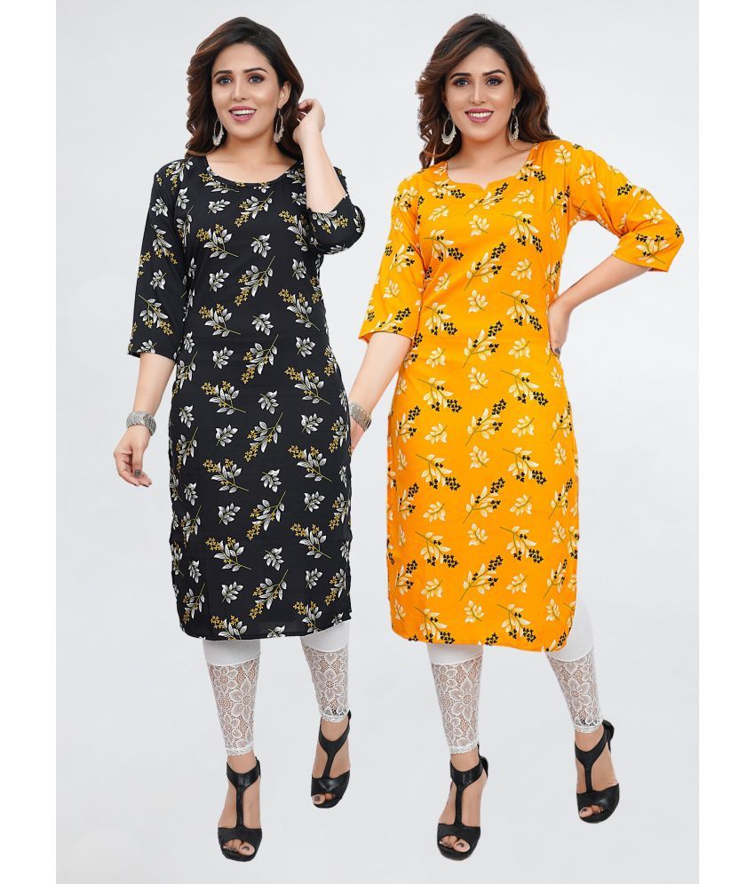     			Colorscube Crepe Printed Straight Women's Kurti - Yellow & Black ( Pack of 2 )