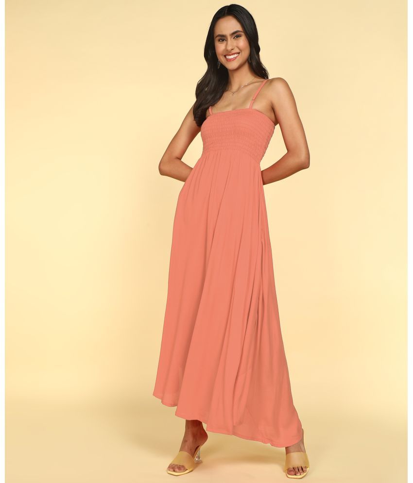     			Colorscube Rayon Solid Ankle Length Women's Fit & Flare Dress - Peach ( Pack of 1 )