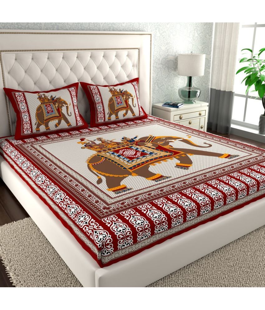     			Cosito Cotton Animal 1 Double Bedsheet with 2 Pillow Covers - Red