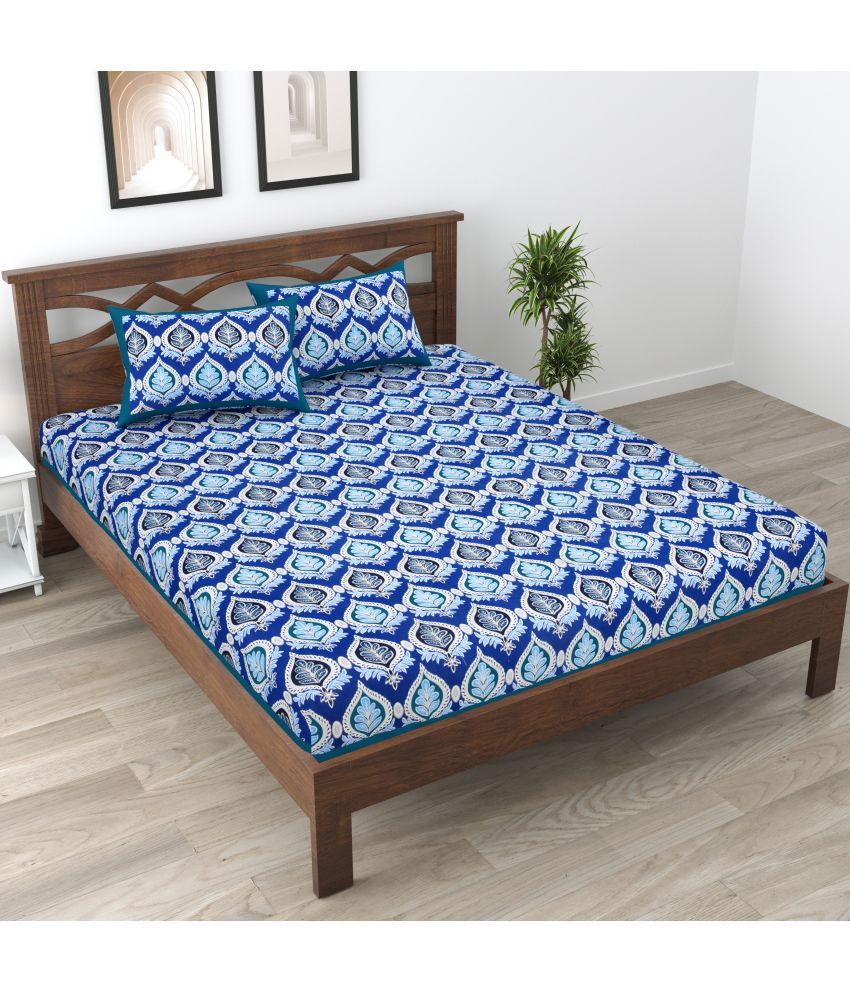     			Cosito Cotton Ethnic 1 Double Bedsheet with 2 Pillow Covers - Blue