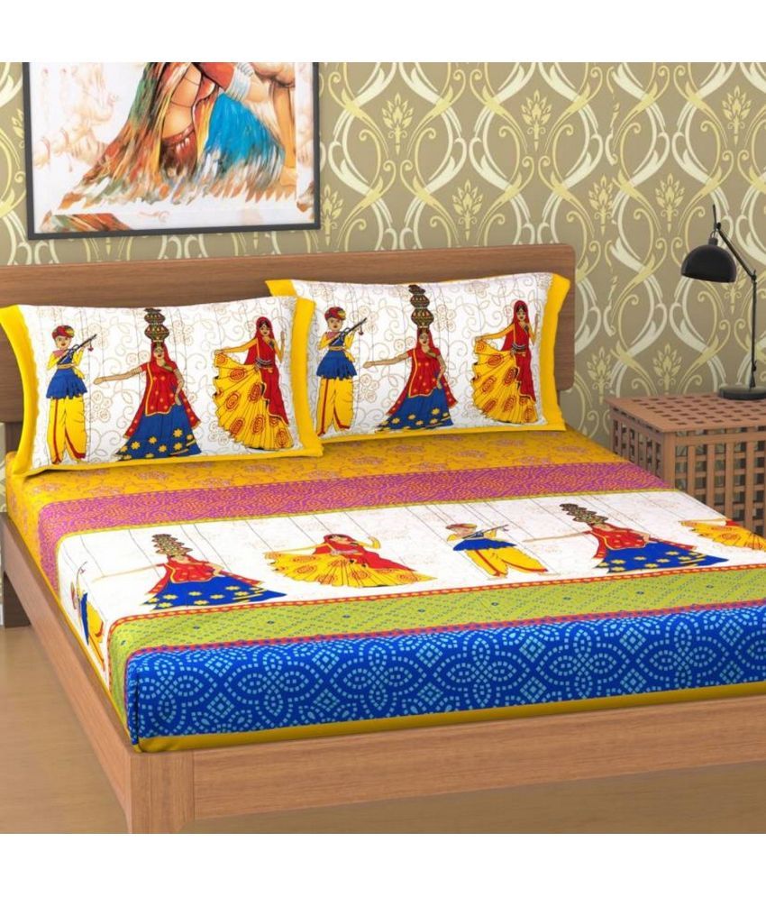     			Cosito Cotton Ethnic 1 Double Bedsheet with 2 Pillow Covers - Multicolor