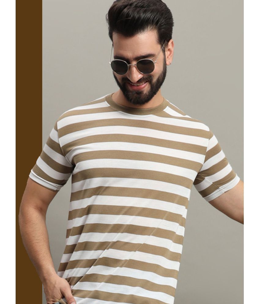     			GET GOLF Cotton Blend Regular Fit Striped Half Sleeves Men's T-Shirt - Coffee ( Pack of 1 )