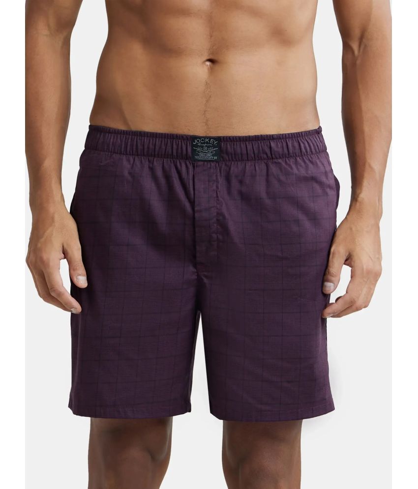     			Jockey HG18 Men Tencel Lyocell Cotton Checkered Boxer Shorts with Side Pockets - Potent Purple