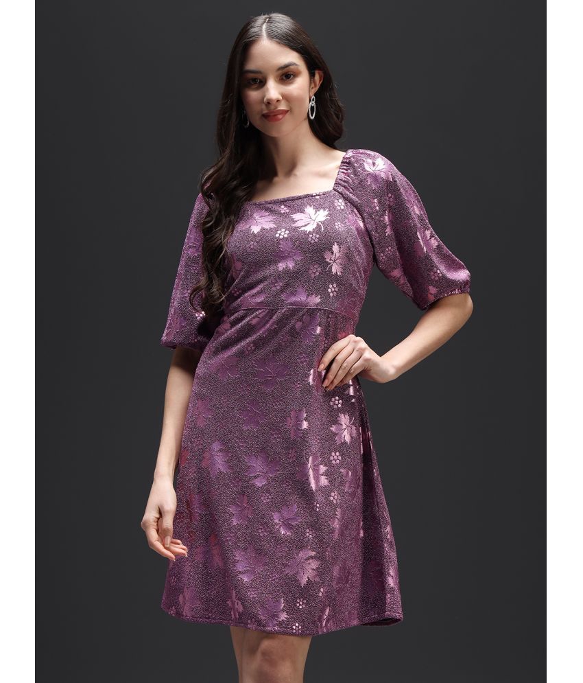     			Kannan Rayon Printed Knee Length Women's A-line Dress - Purple ( Pack of 1 )