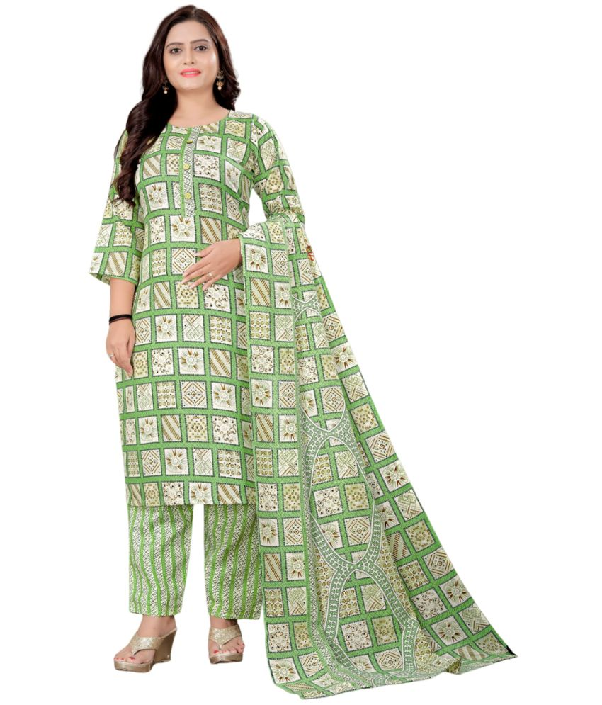     			Krihani Cotton Blend Printed Kurti With Pants Women's Stitched Salwar Suit - Green ( Pack of 1 )