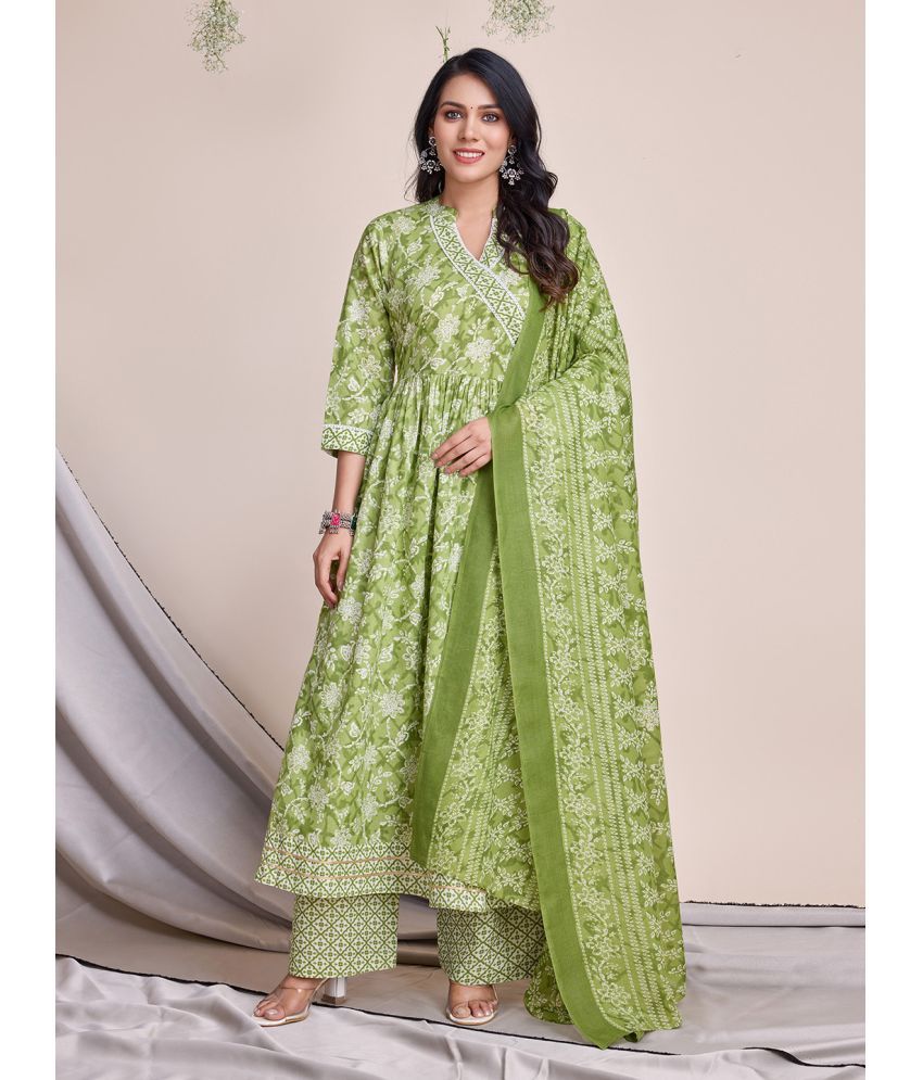     			MOJILAA Cotton Printed Kurti With Palazzo Women's Stitched Salwar Suit - Green ( Pack of 1 )