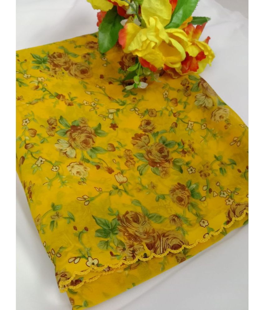     			Nemawari Silk Mills Georgette Printed Saree With Blouse Piece - Yellow ( Pack of 1 )