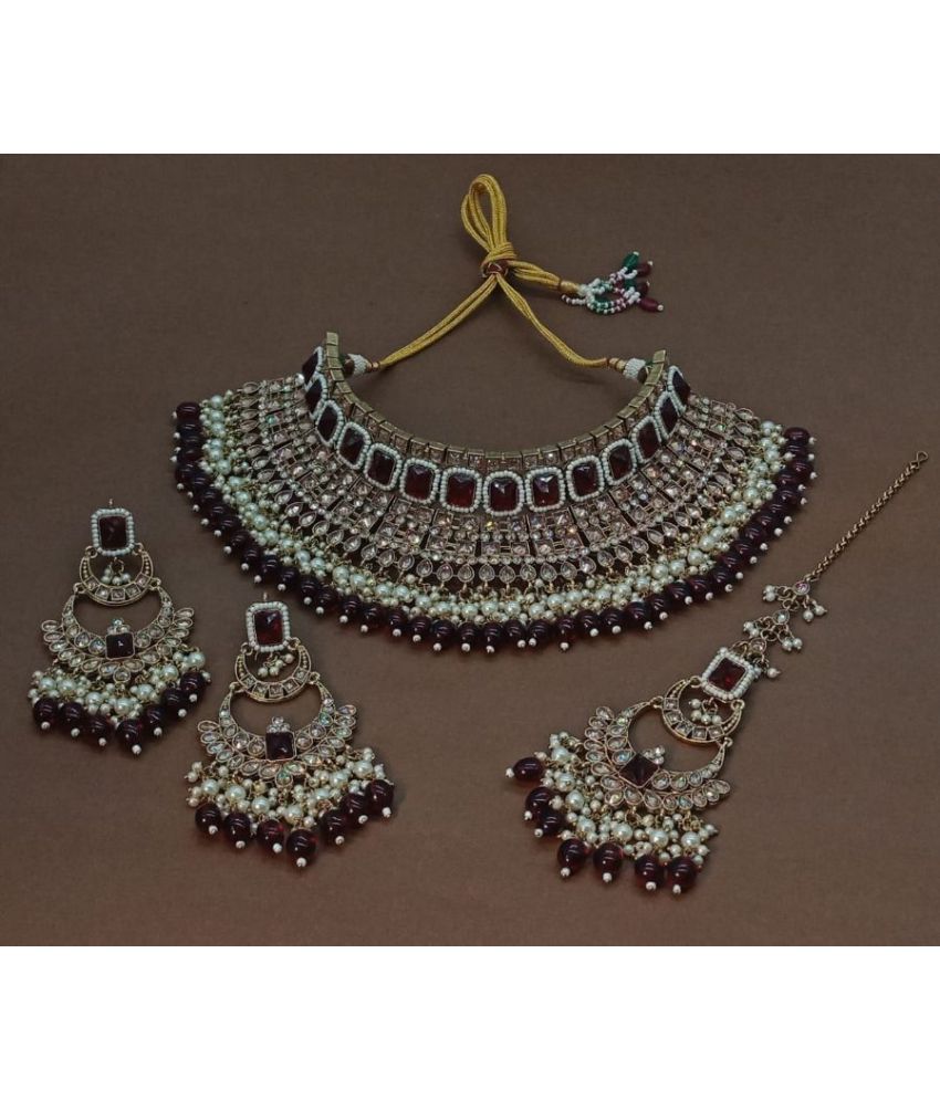     			Padmavati Bangles Maroon Alloy Necklace Set ( Pack of 1 )