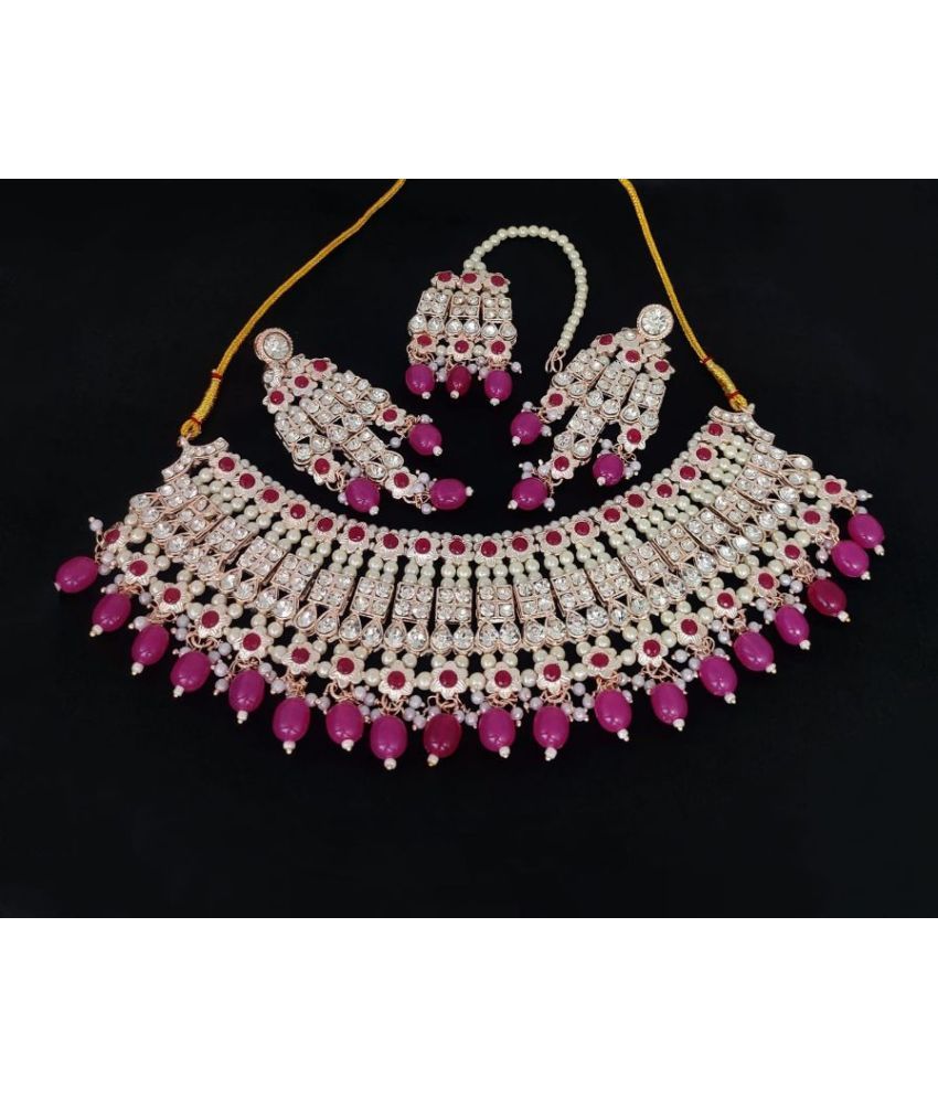     			Padmavati Bangles Pink Alloy Necklace Set ( Pack of 1 )