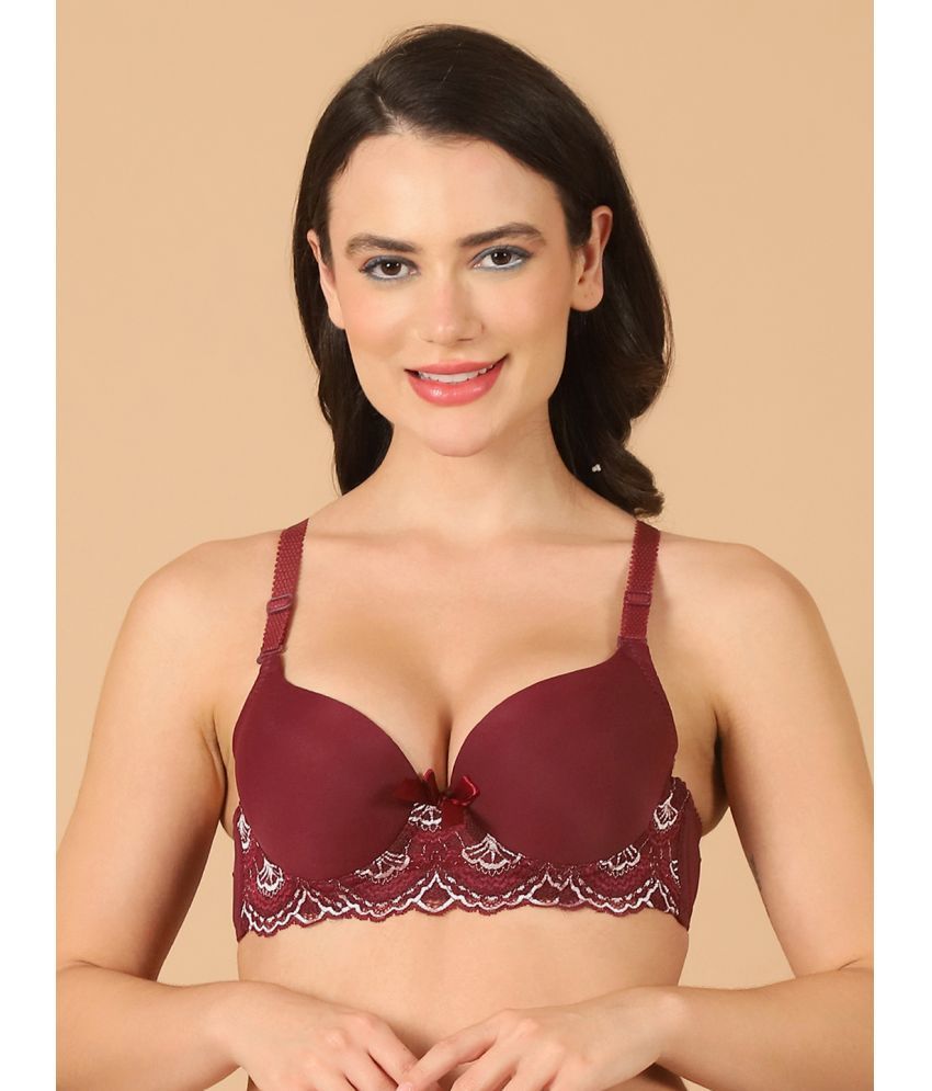     			PrettyCat Burgundy Polyester Lightly Padded Women's Push Up Bra ( Pack of 1 )