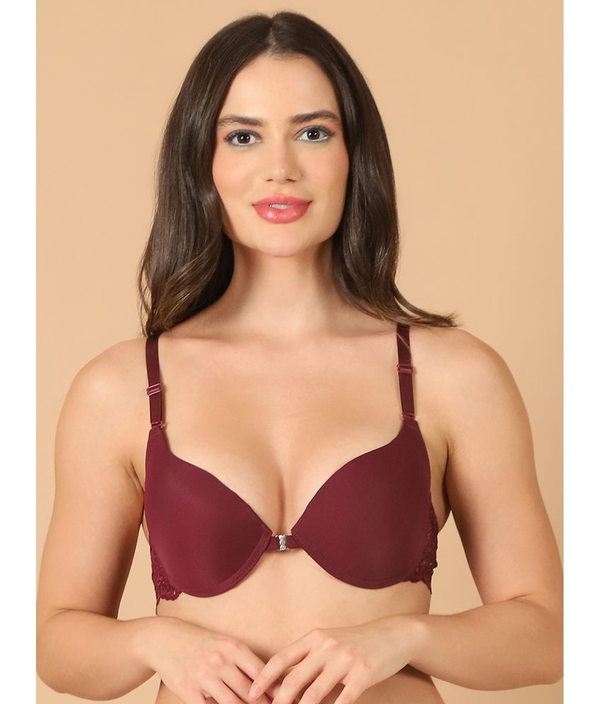     			PrettyCat Polyester Lightly Padded Women's Plunge Bra ( Burgundy ) PC-BR-7025-WHN