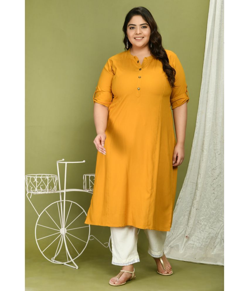     			PrettyPlus by Desinoor.com Rayon Solid Straight Women's Kurti - Mustard ( Pack of 1 )