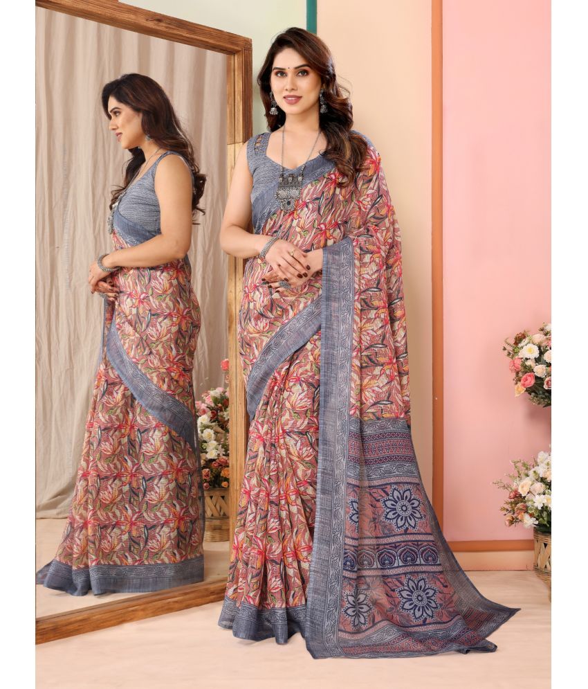     			Rangita Cotton Blend Printed Saree With Blouse Piece - Light Grey ( Pack of 1 )