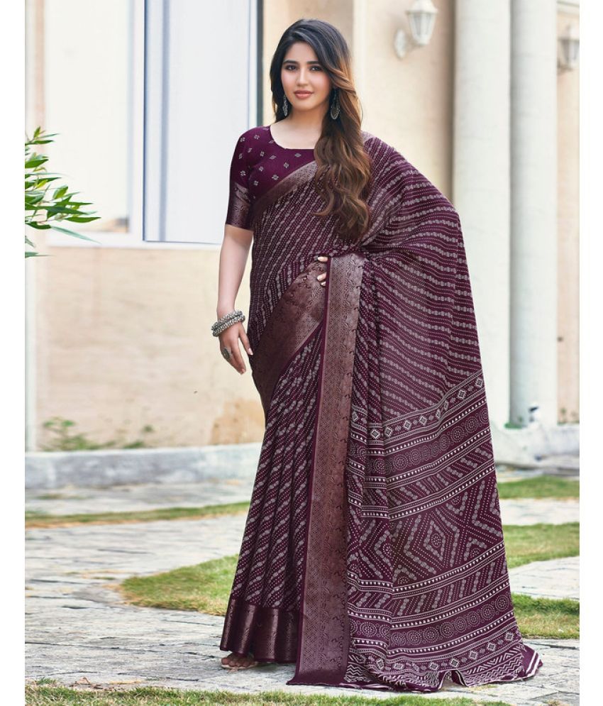     			Sanjana Silk Silk Blend Printed Saree With Blouse Piece - Wine ( Pack of 1 )