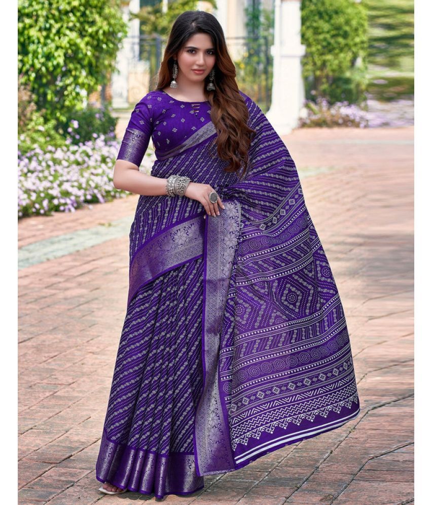     			Sanjana Silk Silk Blend Printed Saree With Blouse Piece - Purple ( Pack of 1 )