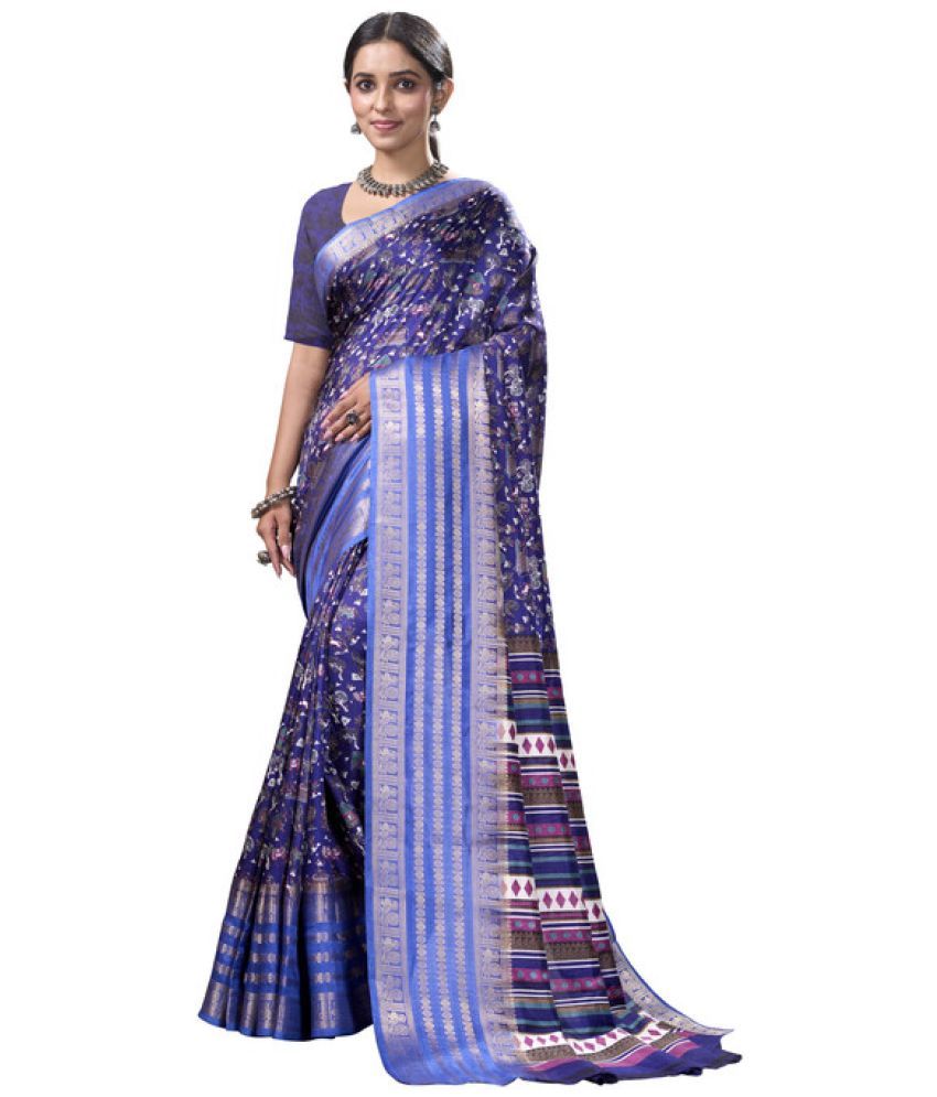     			Sanjana Silk Silk Blend Printed Saree With Blouse Piece - Navy Blue ( Pack of 1 )