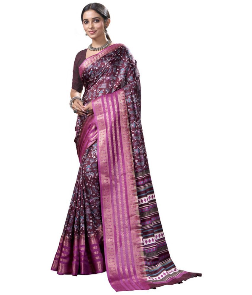     			Sanwariya Silk Silk Blend Printed Saree With Blouse Piece - Wine ( Pack of 1 )