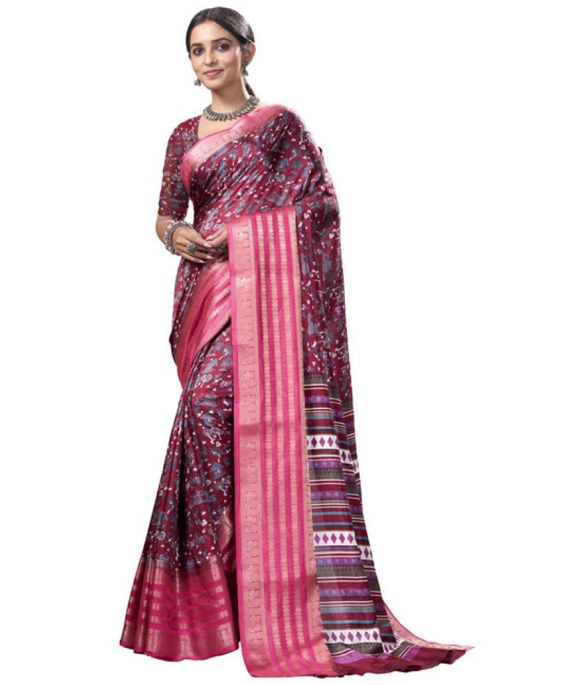     			Sanwariya Silk Silk Blend Printed Saree With Blouse Piece - Maroon ( Pack of 1 )