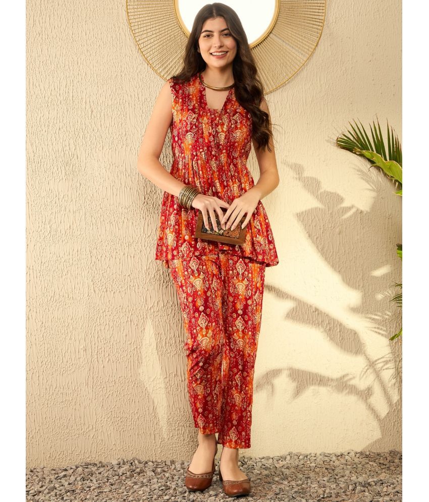     			Vaamsi Orange Printed Pant Top Set