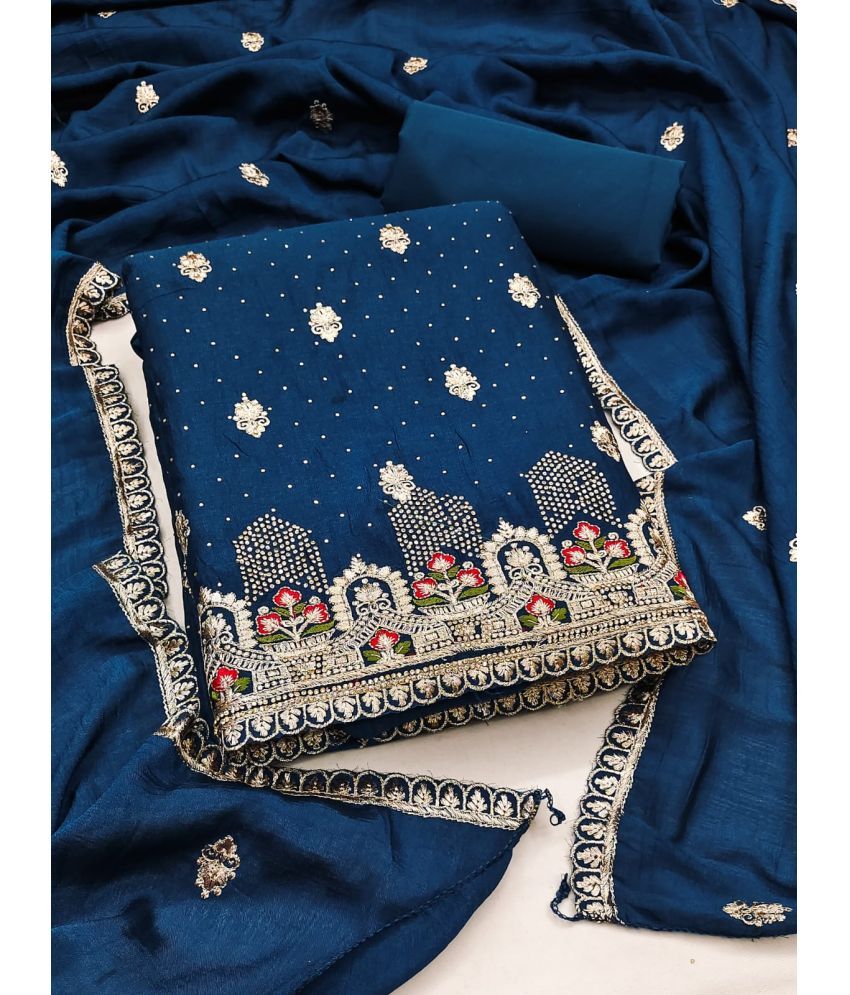     			ALSHOP Unstitched Georgette Embroidered Dress Material - Blue ( Pack of 1 )