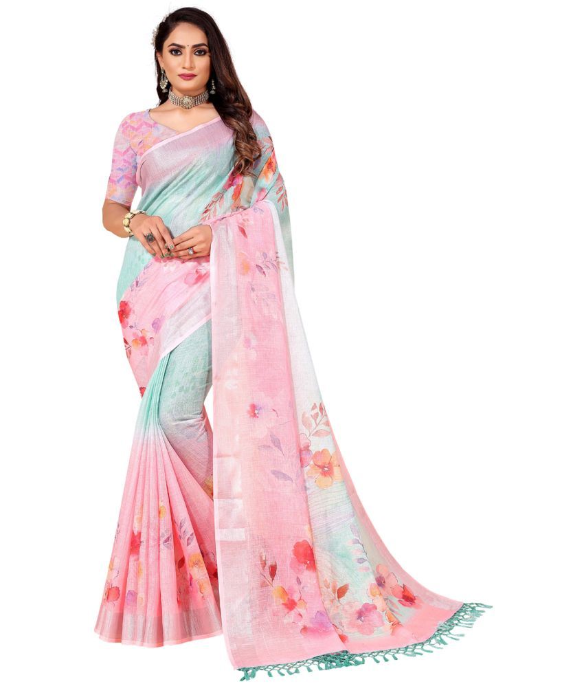     			AMTHI Linen Self Design Saree With Blouse Piece - Multicolour ( Pack of 1 )