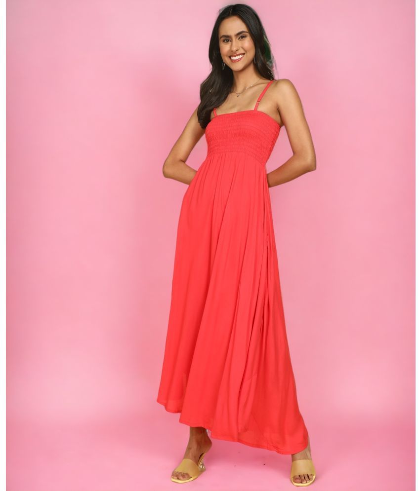     			Colorscube Rayon Solid Ankle Length Women's Fit & Flare Dress - Coral ( Pack of 1 )