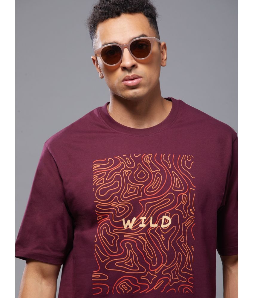     			Free Society Cotton Oversized Fit Printed Half Sleeves Men's T-Shirt - Maroon ( Pack of 1 )