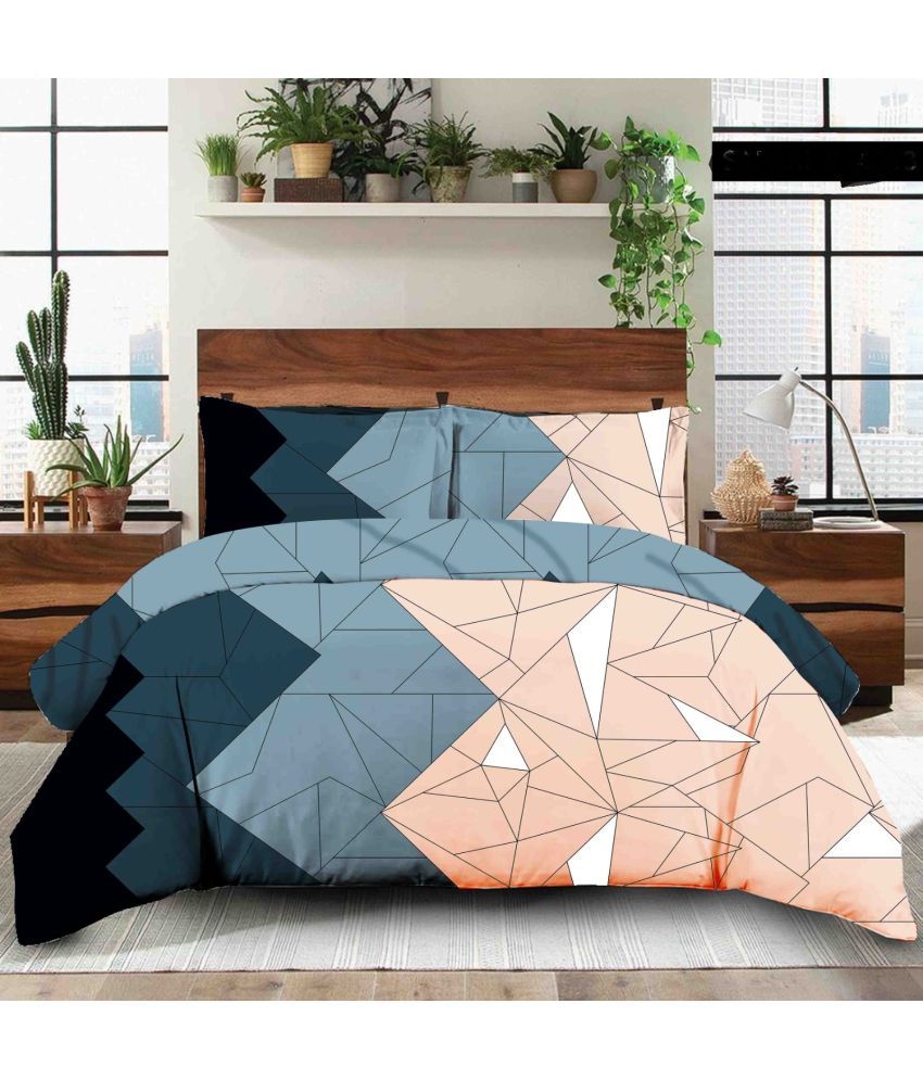     			HOME DELIGHT Poly Cotton Colorblock 1 Double Bedsheet with 2 Pillow Covers - Multicolor