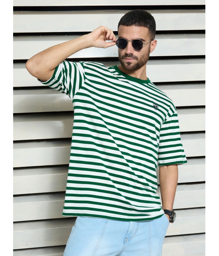     			High Star Cotton Relaxed Fit Striped Half Sleeves Men's T-Shirt - Green ( Pack of 1 )