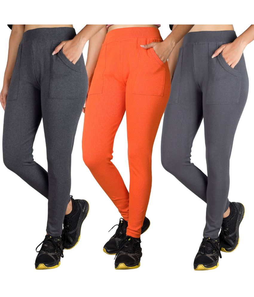     			KARARO JEGGINGS - Cotton Blend Skinny Fit Orange Women's Jeggings ( Pack of 3 )