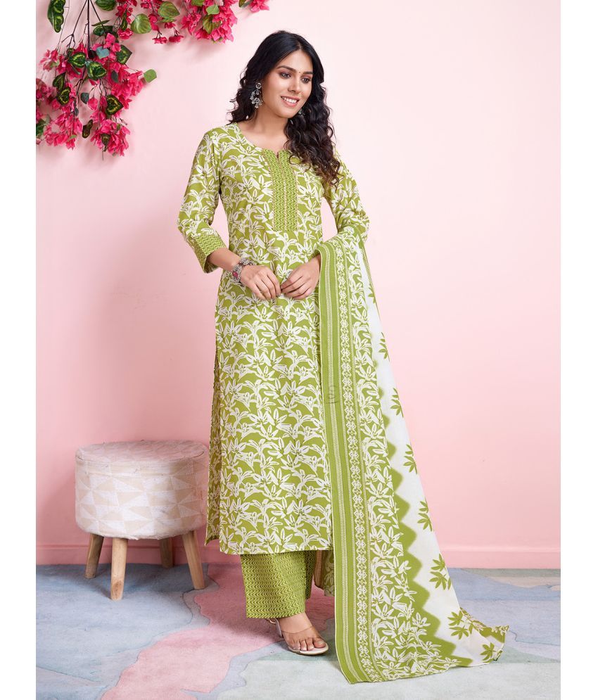     			MOJILAA Cotton Printed Kurti With Palazzo Women's Stitched Salwar Suit - Green ( Pack of 1 )