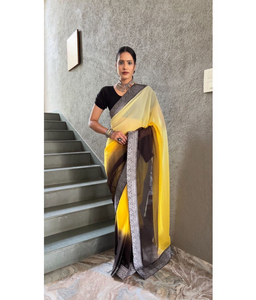     			OFLINE SELCTION Georgette Dyed Saree With Blouse Piece - Yellow ( Pack of 1 )