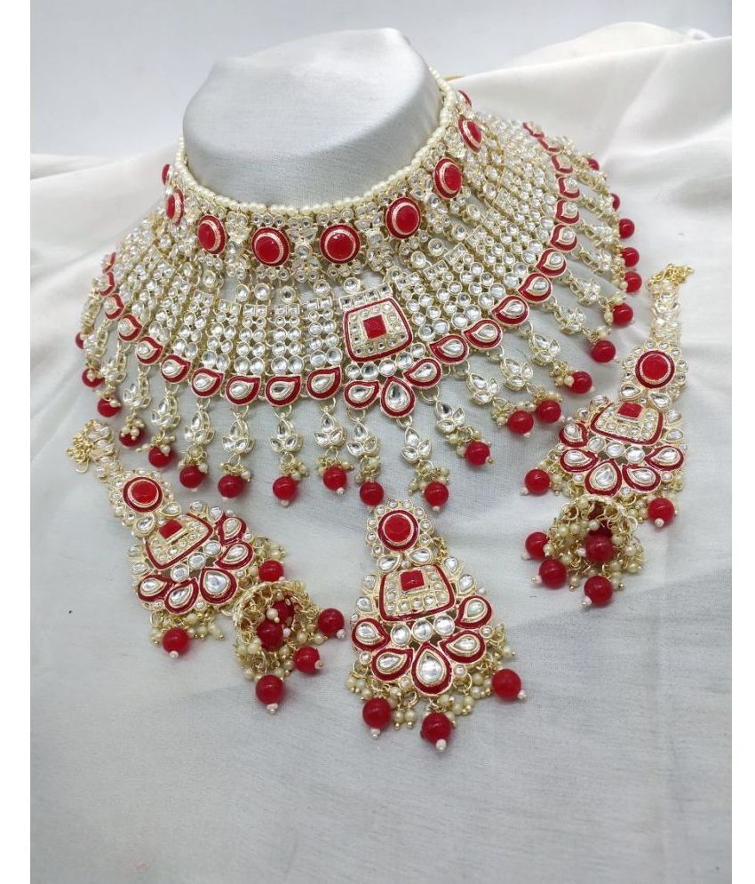     			Padmavati Bangles Red Alloy Necklace Set ( Pack of 1 )