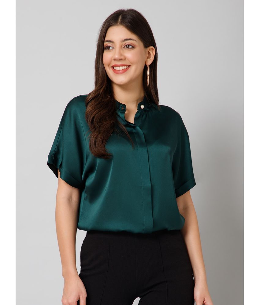     			Purys Green Satin Women's Shirt Style Top ( Pack of 1 )