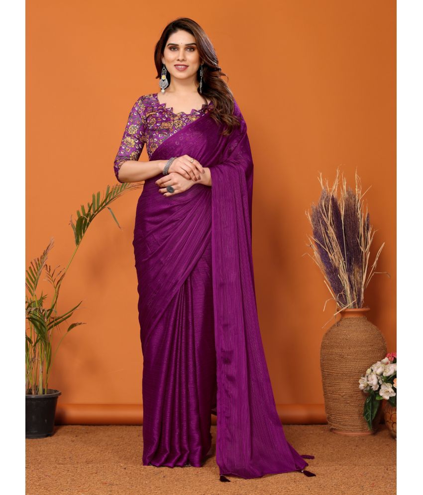     			Rangita Chiffon Solid Saree With Blouse Piece - Magenta ( Pack of 1 )