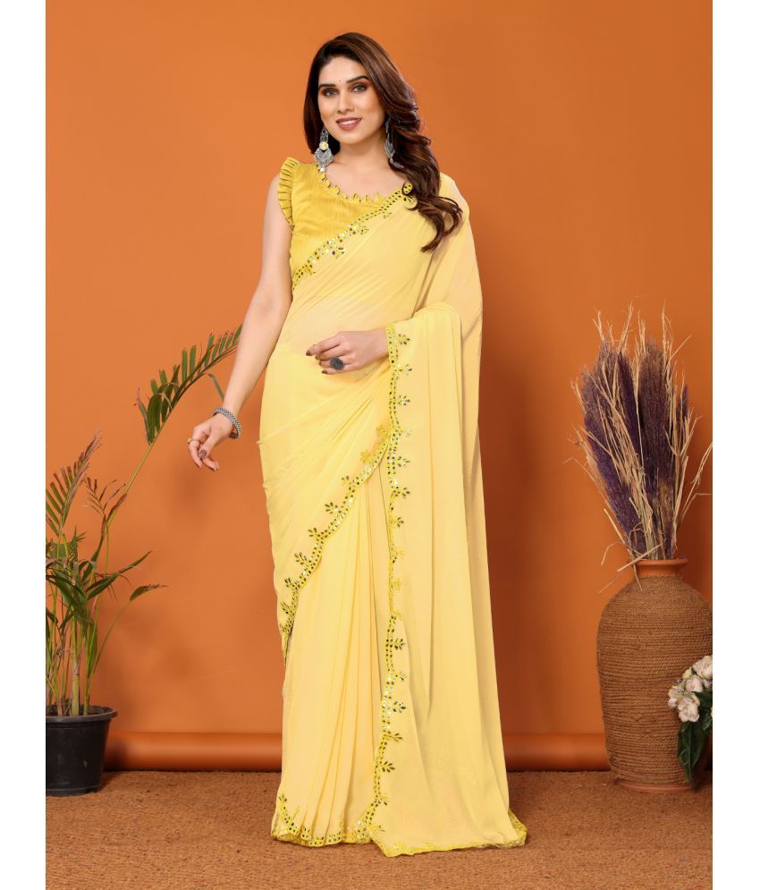     			Rangita Georgette Solid Saree With Blouse Piece - Yellow ( Pack of 1 )