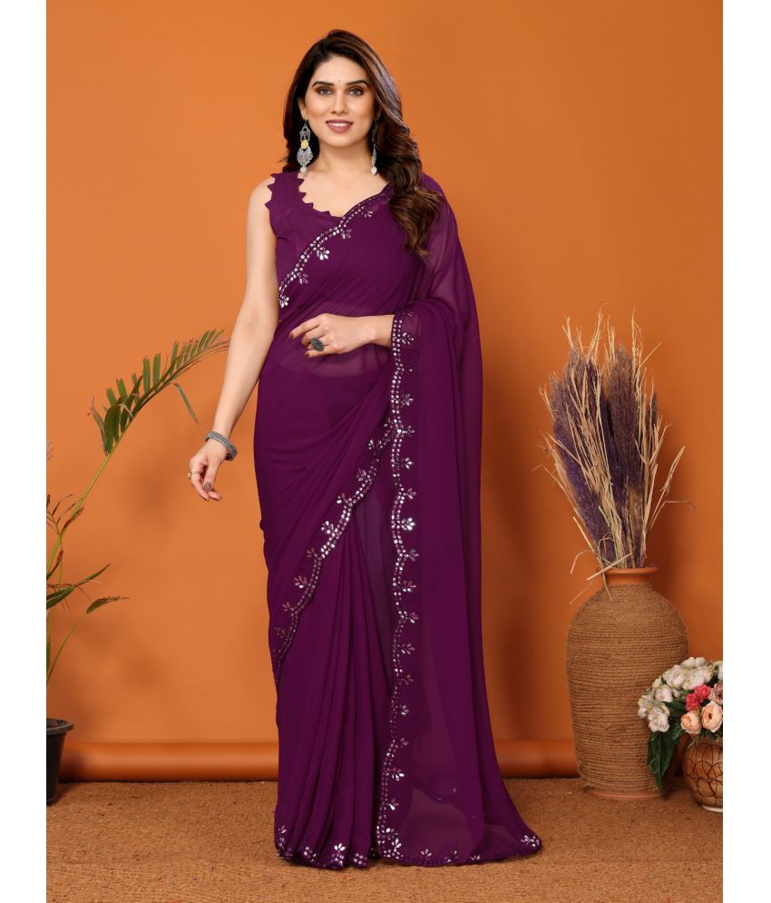     			Rangita Georgette Solid Saree With Blouse Piece - Mauve ( Pack of 1 )