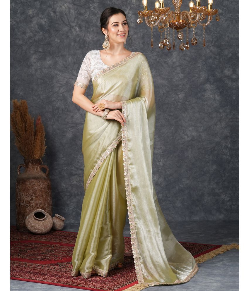     			Samah Chiffon Embellished Saree With Blouse Piece - Green ( Pack of 1 )